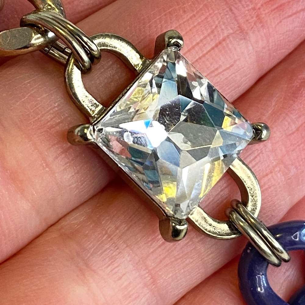The Limited Chunky Chain Necklace Gold‎ Tone Blue Accent Square Gem Heavy Enamel - Picture 4 of 14